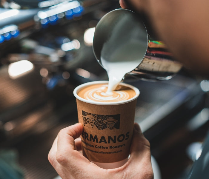 Example of a coffee blend mixed with milk for a latte or flat white coffee