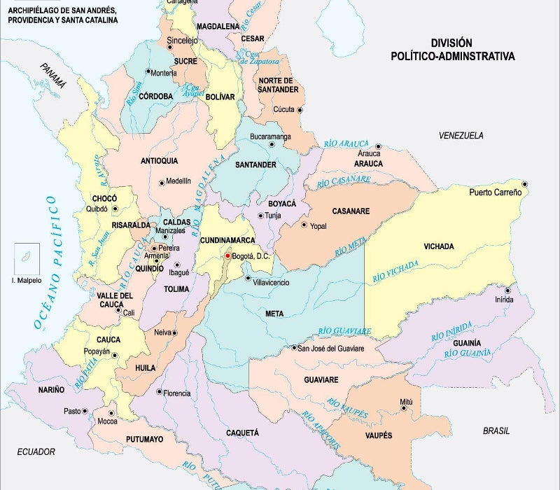 A map of Colombian coffee producing regions and high altitude coffee farms