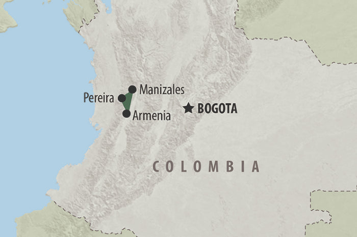 Map of Colombian coffee triangle capital cities
