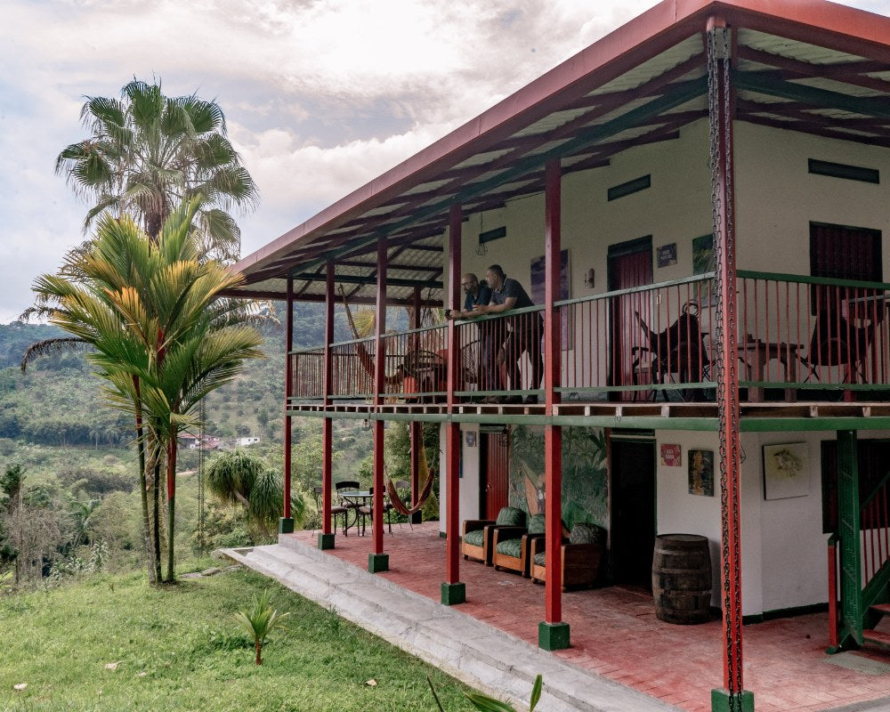 Victor and Santiago Gamboa on the balcony of Finca El Vergel, Tolima, Colombia