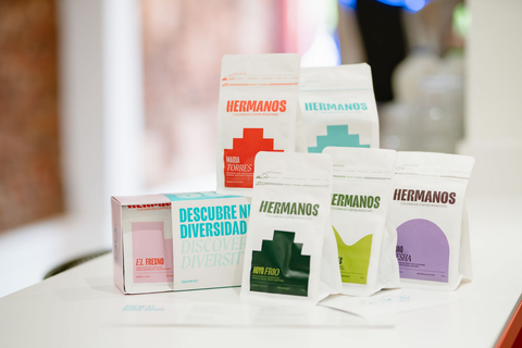 Hermanos Colombian coffee roasters assortment of coffee bags.